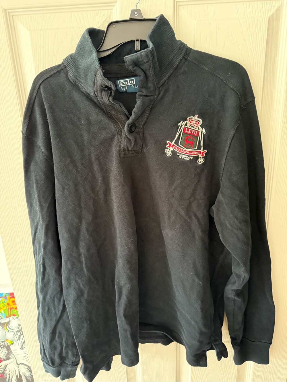 Vintage Polo by Ralph Lauren Black Quarter-Zip Crest Pullover